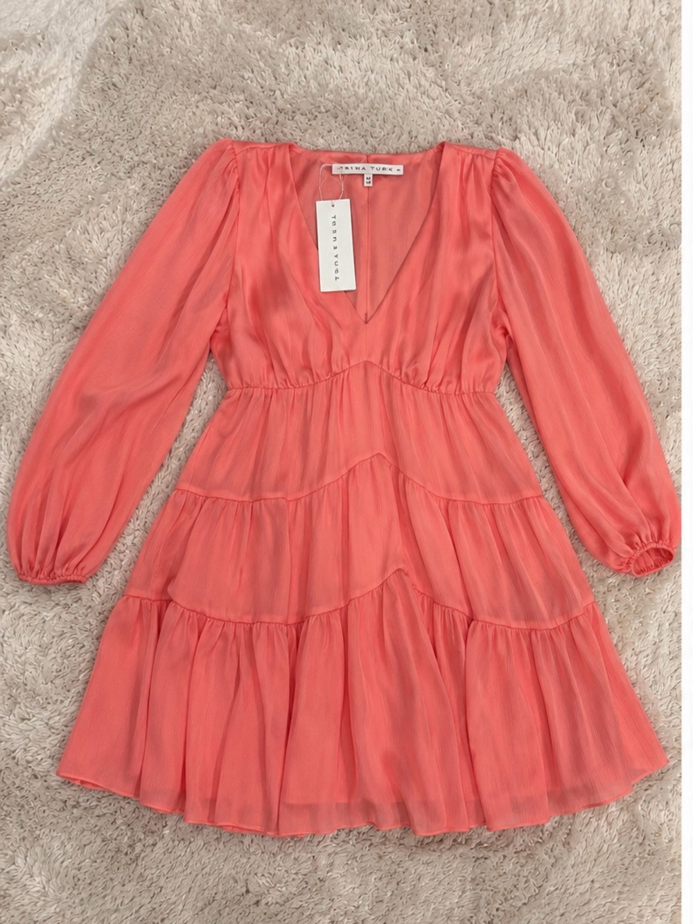 NWT Trina Turk Make Merry Dress Flamingo Coral Pink Tiered Mini Size M